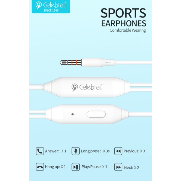 CELEBRAT earphones με μικρόφωνο G7, 3.5mm, 1.2m, μαύρα CELEBRAT earphones με μικρόφωνο G7, 3.5mm, 1.2m, μαύρα