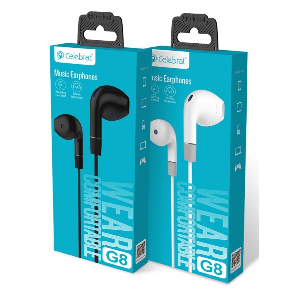 CELEBRAT earphones με μικρόφωνο G8, 3.5mm, 1.2m, λευκά