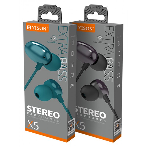 YISON earphones με μικρόφωνο X5, 3.5mm, 1.2m, μαύρα YISON earphones με μικρόφωνο X5, 3.5mm, 1.2m, μαύρα