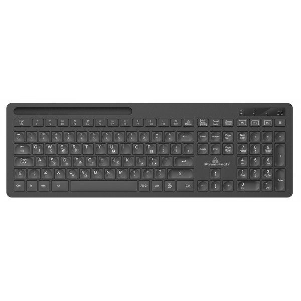 POWERTECH ασύρματο πληκτρολόγιο PT-934, 2x Bluetooth & 2.4GHz, μαύρο