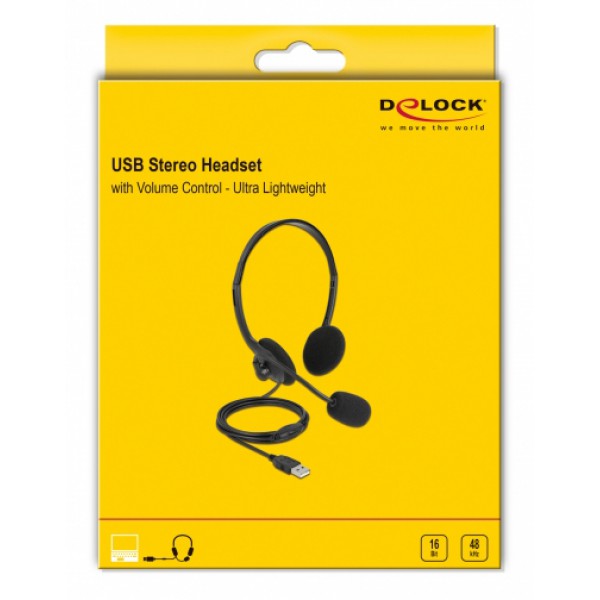 DELOCK headphones με μικρόφωνο 27178, stereo, USB, volume control, μαύρα DELOCK headphones με μικρόφωνο 27178, stereo, USB, volume control, μαύρα
