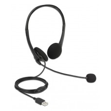 DELOCK headphones με μικρόφωνο 27179, stereo, USB, volume control, μαύρα