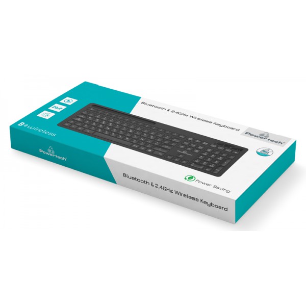 POWERTECH ασύρματο πληκτρολόγιο PT-934, 2x Bluetooth & 2.4GHz, μαύρο