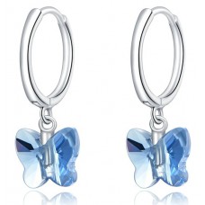 BAMOER σκουλαρίκια κρίκος πεταλούδα SCE959 με μπλε κρύσταλλο, ασήμι 925