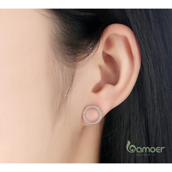 BAMOER σκουλαρίκια καρφωτά PAS484 σε σχέδιο κύκλου, ασήμι 925, ροζ χρυσό BAMOER σκουλαρίκια καρφωτά PAS484 σε σχέδιο κύκλου, ασήμι 925, ροζ χρυσό
