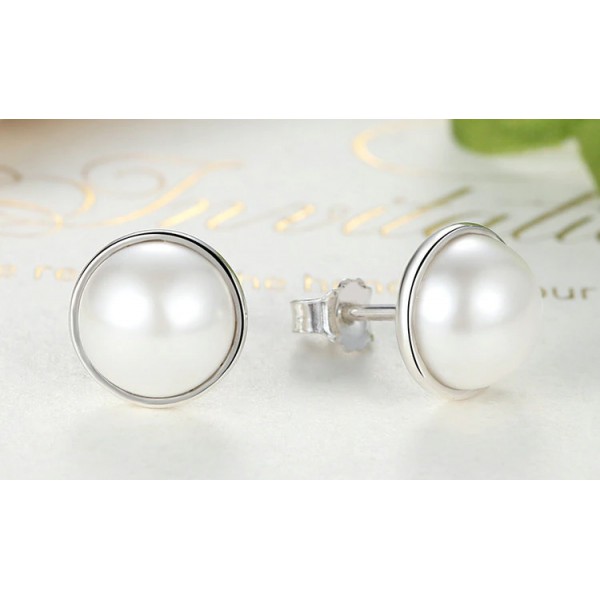 BAMOER σκουλαρίκια καρφωτά PAS489 με λευκή πέρλα, ασήμι 925, ασημί BAMOER σκουλαρίκια καρφωτά PAS489 με λευκή πέρλα, ασήμι 925, ασημί