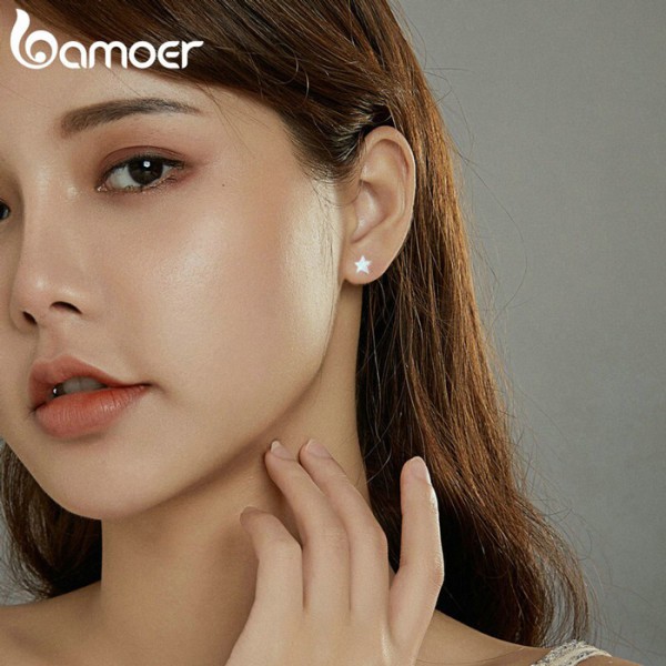 BAMOER σκουλαρίκια καρφωτά SCE875 με οπαλ πέτρα, ασήμι 925, ασημί