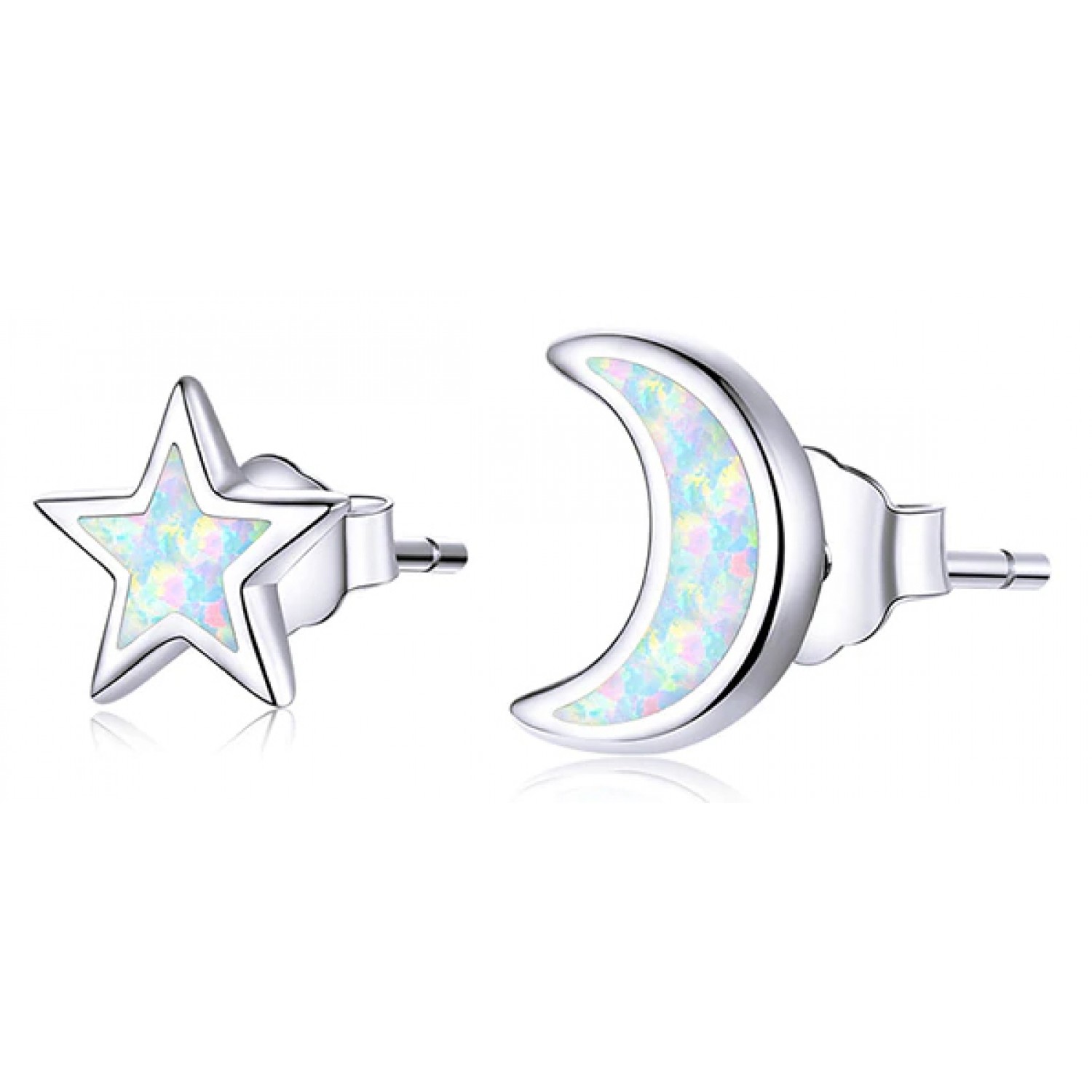 BAMOER σκουλαρίκια καρφωτά SCE875 με οπαλ πέτρα, ασήμι 925, ασημί