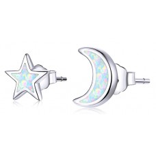 BAMOER σκουλαρίκια καρφωτά SCE875 με οπαλ πέτρα, ασήμι 925, ασημί