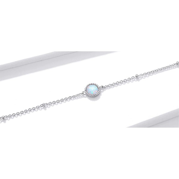 BAMOER βραχιόλι BSB054 με λευκή οπάλ πέτρα, ασήμι 925, ασημί