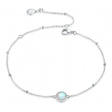 BAMOER βραχιόλι BSB054 με λευκή οπάλ πέτρα, ασήμι 925, ασημί