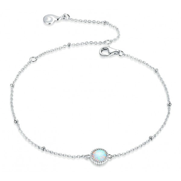 BAMOER βραχιόλι BSB054 με λευκή οπάλ πέτρα, ασήμι 925, ασημί