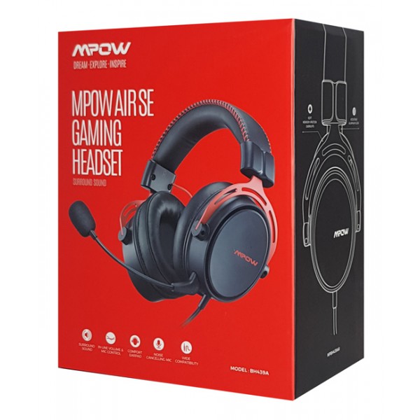 MPOW gaming headset Air SE BH439A, multiplatform, 3.5mm, μαύρο-κόκκινο
