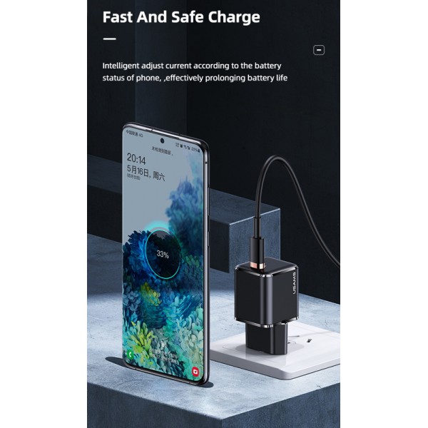 USAMS φορτιστής τοίχου T42, USB Τype-C, Super Si, PD QC 3.0, 25W, μαύρος USAMS φορτιστής τοίχου T42, USB Τype-C, Super Si, PD QC 3.0, 25W, μαύρος