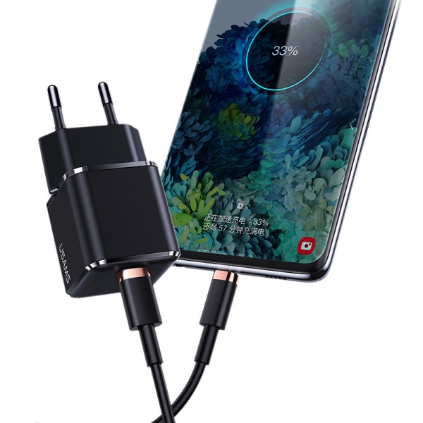 USAMS φορτιστής τοίχου T42, USB Τype-C, Super Si, PD QC 3.0, 25W, μαύρος USAMS φορτιστής τοίχου T42, USB Τype-C, Super Si, PD QC 3.0, 25W, μαύρος