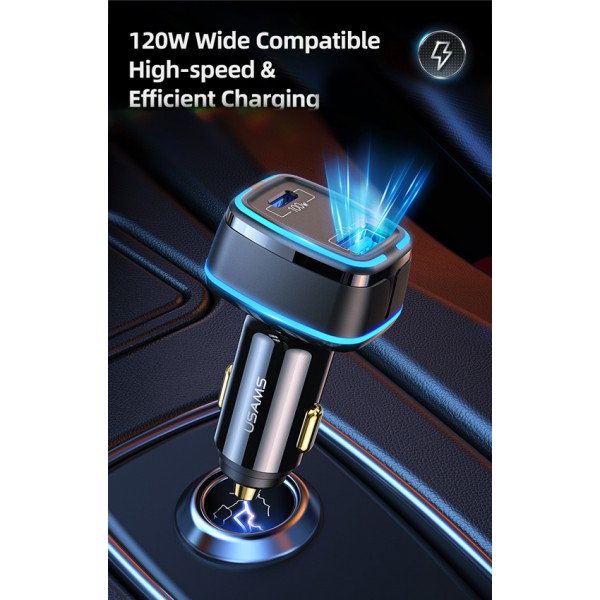 USAMS φορτιστής αυτοκινήτου US-CC142, USB & Type-C, 120W, μαύρος