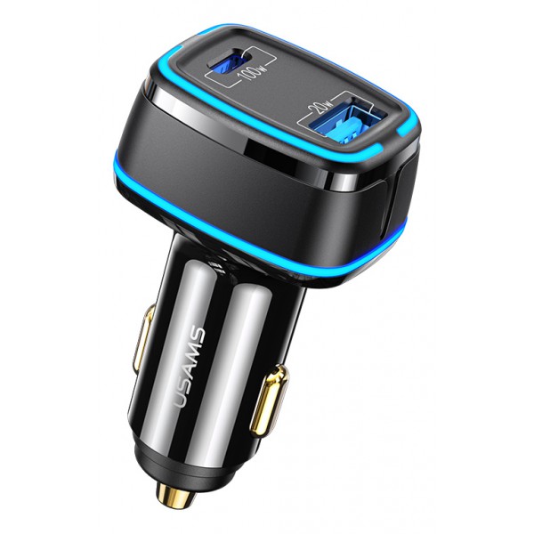 USAMS φορτιστής αυτοκινήτου US-CC142, USB & Type-C, 120W, μαύρος