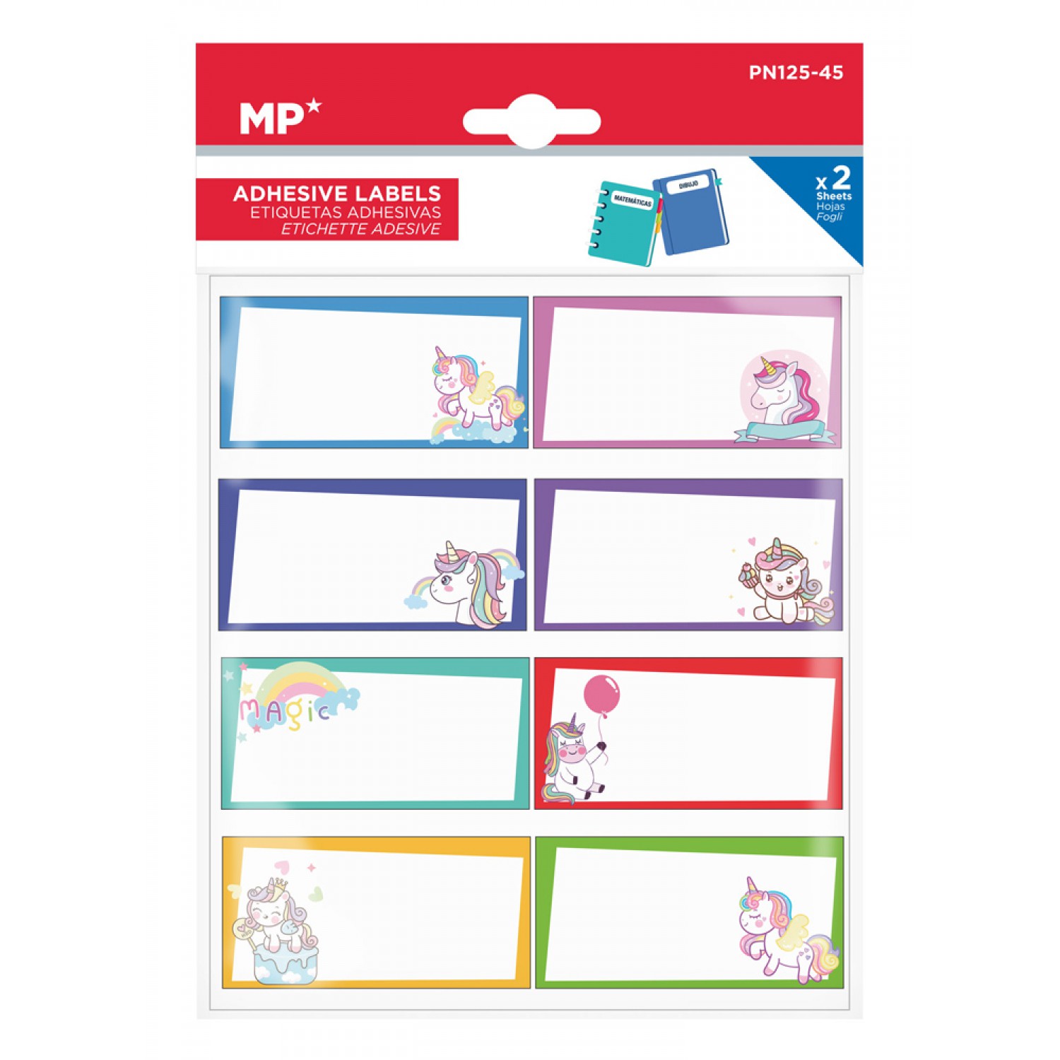 MP αυτοκόλλητες ετικέτες τετραδίων PN125-45, 65x32mm, 8 σχέδια, 16τμχ