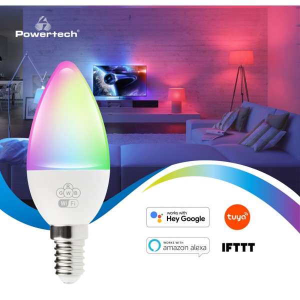 POWERTECH Smart λάμπα LED E14-009, Wi-Fi, 5W, E14, RGB 2700-6500K