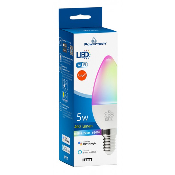 POWERTECH Smart λάμπα LED E14-009, Wi-Fi, 5W, E14, RGB 2700-6500K