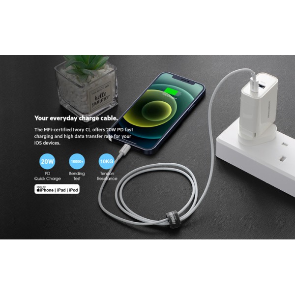 ROCKROSE καλώδιο USB Type-C σε Lightning Zeta CL, 20W PD, 1m, λευκό ROCKROSE καλώδιο USB Type-C σε Lightning Zeta CL, 20W PD, 1m, λευκό