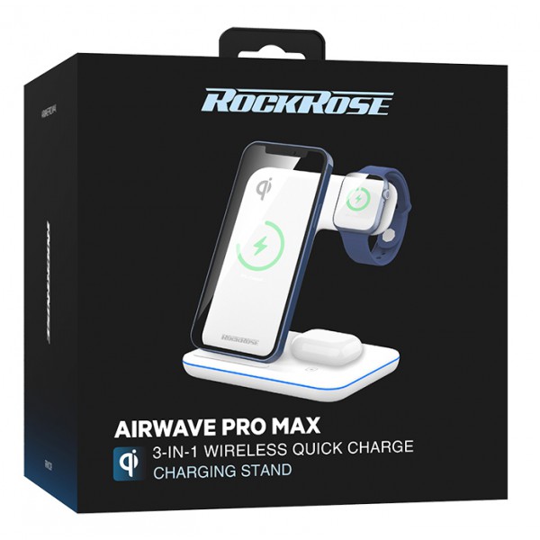 ROCKROSE 3 σε 1 ασύρματος φορτιστής Airwave Pro Max RRWC09, 15W, λευκός ROCKROSE 3 σε 1 ασύρματος φορτιστής Airwave Pro Max RRWC09, 15W, λευκός