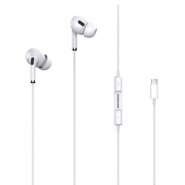 ROCKROSE earphones με μικρόφωνο Solo TC Neo, Type-C, 1.2m, λευκά