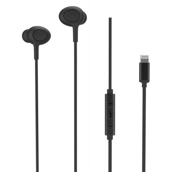ROCKROSE earphones με μικρόφωνο Siren LT, Lightning, 1.2m, μαύρα