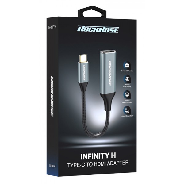 ROCKROSE αντάπτορας USB Type-C σε HDMI Infinity H, 4K, γκρι ROCKROSE αντάπτορας USB Type-C σε HDMI Infinity H, 4K, γκρι