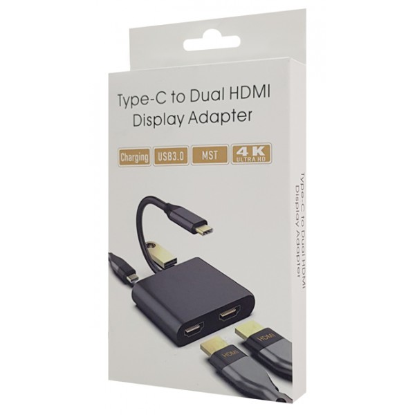 POWERTECH αντάπτορας USB Type-C σε dual HDMI CAB-TB001, 4K, 40W, γκρι POWERTECH αντάπτορας USB Type-C σε dual HDMI CAB-TB001, 4K, 40W, γκρι