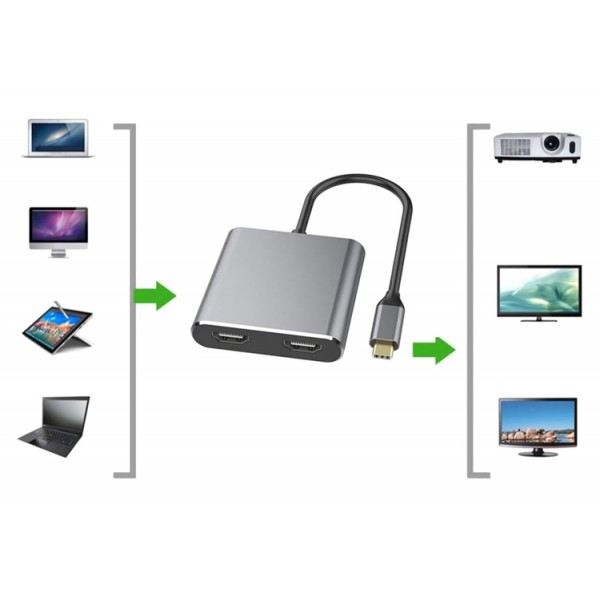 POWERTECH αντάπτορας USB Type-C σε dual HDMI CAB-TB001, 4K, 40W, γκρι POWERTECH αντάπτορας USB Type-C σε dual HDMI CAB-TB001, 4K, 40W, γκρι