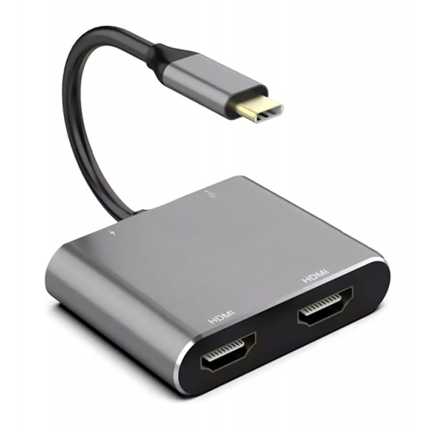 POWERTECH αντάπτορας USB Type-C σε dual HDMI CAB-TB001, 4K, 40W, γκρι POWERTECH αντάπτορας USB Type-C σε dual HDMI CAB-TB001, 4K, 40W, γκρι