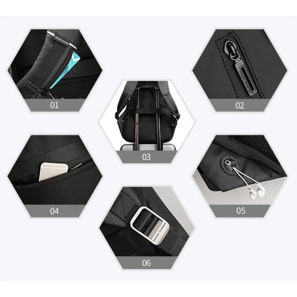 MARK RYDEN τσάντα πλάτης MR6768, θήκη laptop 15.6", λουκέτο TSA, μαύρη