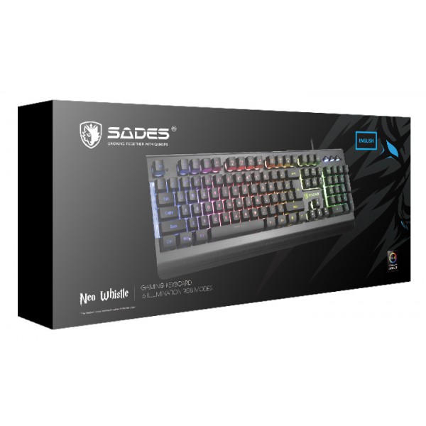 SADES gaming πληκτρολόγιο Neo Whistle SA-KB105, RGB, αθόρυβο, μαύρο