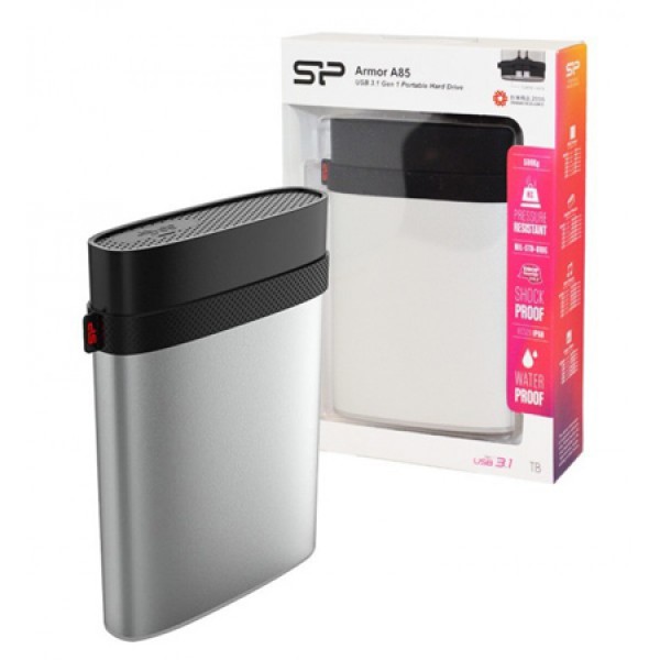 SILICON POWER εξωτερικός HDD Armor A85, 4TB, USB 3.1, ασημί