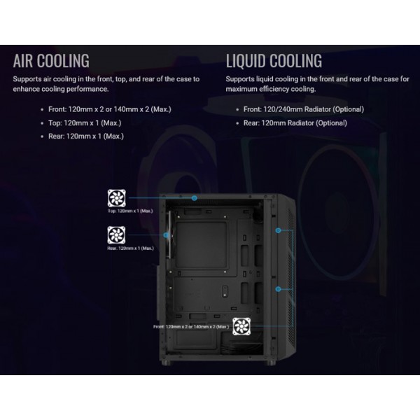 AEROCOOL PC case mid tower PRIME-G, 205x442x376.5mm, 1x fan, μαύρο