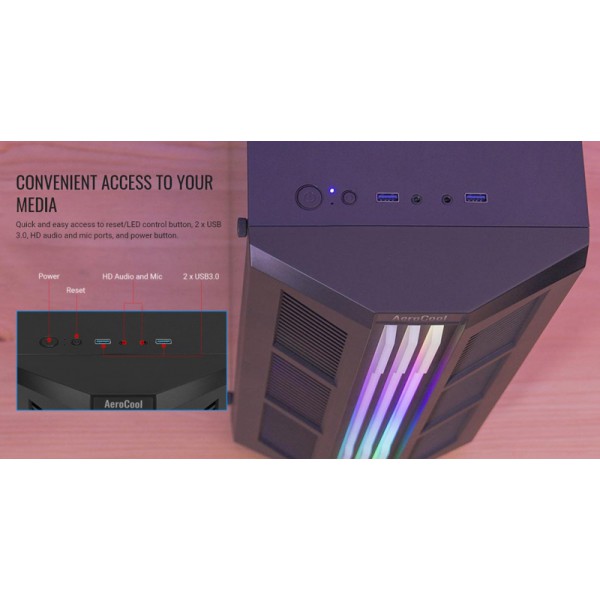 AEROCOOL PC case mid tower PRIME-G, 205x442x376.5mm, 1x fan, μαύρο