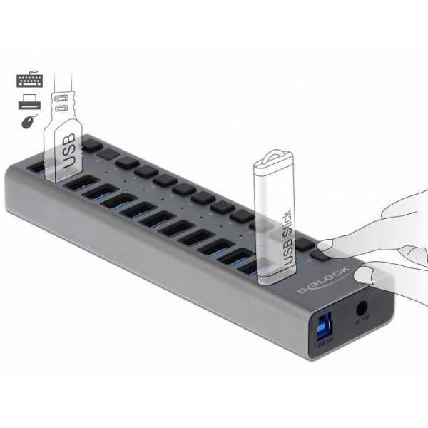 DELOCK USB hub 63738 με διακόπτες, 13x θυρών, 5Gbps, γκρι DELOCK USB hub 63738 με διακόπτες, 13x θυρών, 5Gbps, γκρι