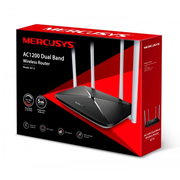 MERCUSYS Gigabit Router AC12, Wi-Fi 1200Mbps AC1200, Dual Band, Ver. 2.0 MERCUSYS Gigabit Router AC12, Wi-Fi 1200Mbps AC1200, Dual Band, Ver. 2.0