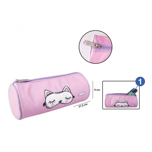 MP υφασμάτινη κασετίνα PA1025-01, κυλινδρική, ροζ MP υφασμάτινη κασετίνα PA1025-01, κυλινδρική, ροζ