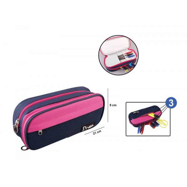 MP υφασμάτινη κασετίνα PA1022-03, 3 θέσεων, μπλε-ροζ MP υφασμάτινη κασετίνα PA1022-03, 3 θέσεων, μπλε-ροζ