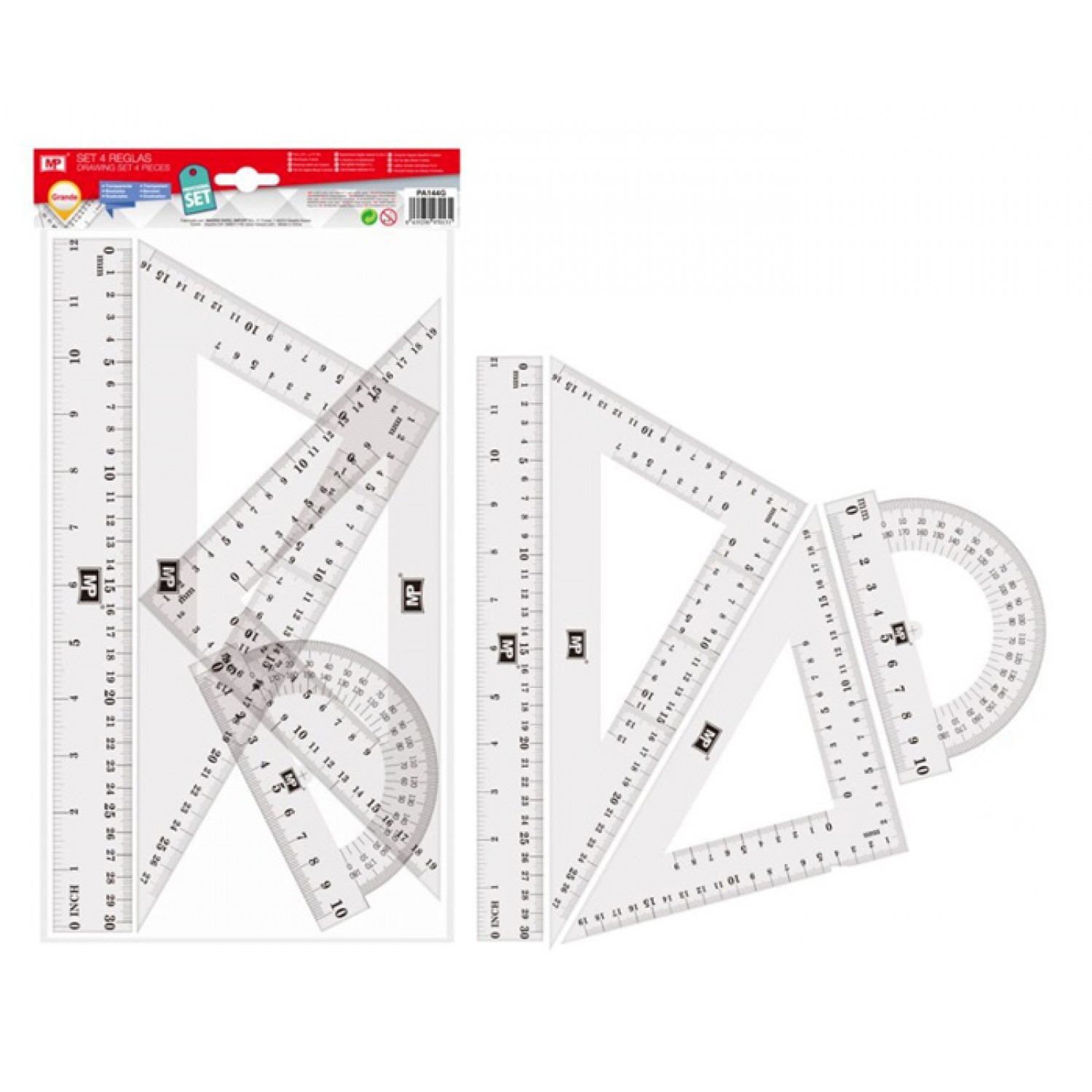 MP σετ χάρακες PA144G, πλαστικό, 4τμχ, διάφανο MP σετ χάρακες PA144G, πλαστικό, 4τμχ, διάφανο