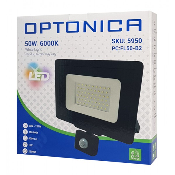 OPTONICA LED προβολέας 5950, με αισθητήρα κίνησης, 50W, 6000K, IP65 OPTONICA LED προβολέας 5950, με αισθητήρα κίνησης, 50W, 6000K, IP65