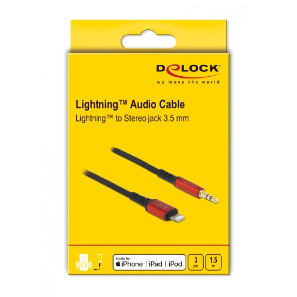 DELOCK καλώδιο Lightning σε 3.5mm 86587, 30AWG, 1.5m, μαύρο-κόκκινο DELOCK καλώδιο Lightning σε 3.5mm 86587, 30AWG, 1.5m, μαύρο-κόκκινο