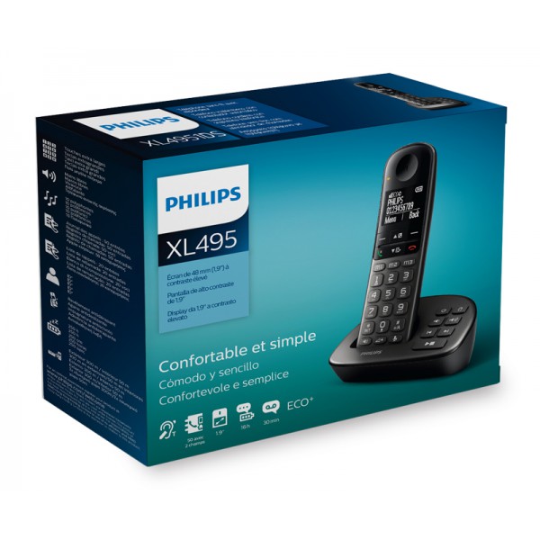 PHILIPS ασύρματο τηλέφωνο XL4951DS/34 ελληνικό μενού, τηλεφωνητής, μαύρο PHILIPS ασύρματο τηλέφωνο XL4951DS/34 ελληνικό μενού, τηλεφωνητής, μαύρο