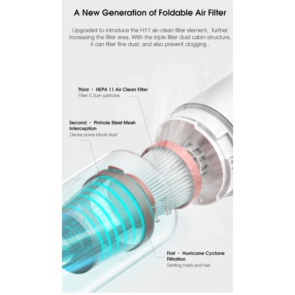 DEERMA φορητή ηλεκτρική σκούπα VC01 Max, 100W, 0.6L, 78dB, 12kPa, λευκή