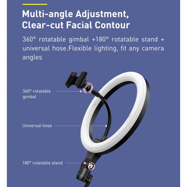 BASEUS φωτιστικό δαχτυλίδι LED CRZB12-B01, 12", χωρίς τρίποδα, μαύρο BASEUS φωτιστικό δαχτυλίδι LED CRZB12-B01, 12", χωρίς τρίποδα, μαύρο
