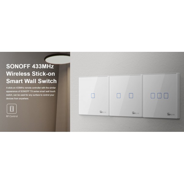 SONOFF smart διακόπτης T2EU1C-RF 433MHz, αφής, μονός, λευκός SONOFF smart διακόπτης T2EU1C-RF 433MHz, αφής, μονός, λευκός