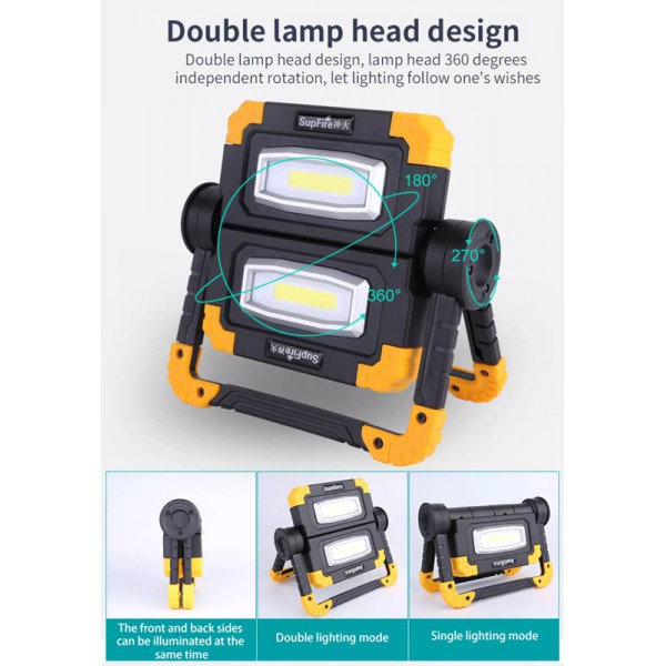 SUPFIRE προβολέας εργασίας G7-S, με ρυθμιζόμενη βάση, 2000Lm, 2x 10W COB