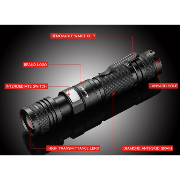 SUPFIRE φορητός φακός A2, 15W, 1500Lm, 180m, 2300mAh